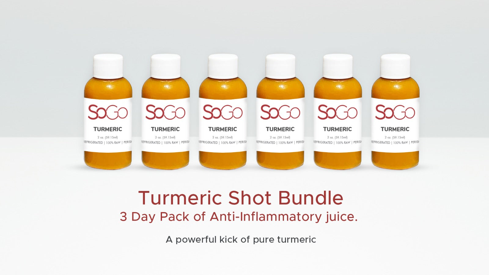 SoGo Turmeric Shot Bundle 3 day pack of Anti-Inflammatory juice. A powerful kick of pure turmeric