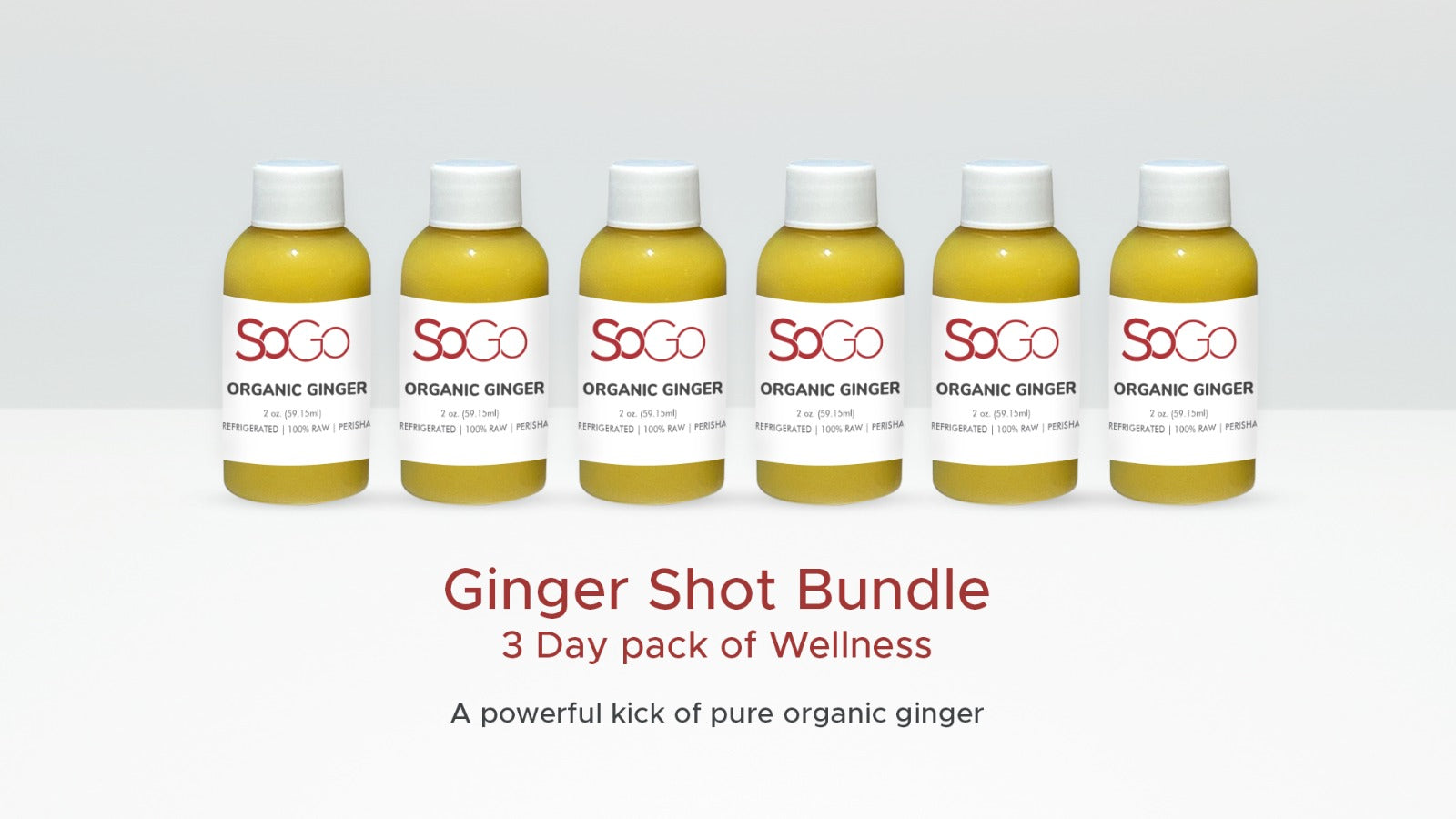 SoGo Ginger Shot Bundle 3 day pack of Wellness. A powerful kick of pure organic ginger