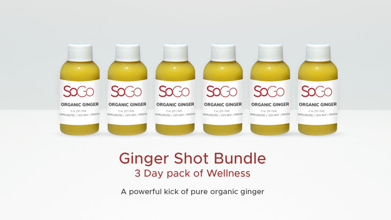 SoGo Ginger Shot Bundle 3 day pack of Wellness. A powerful kick of pure organic ginger