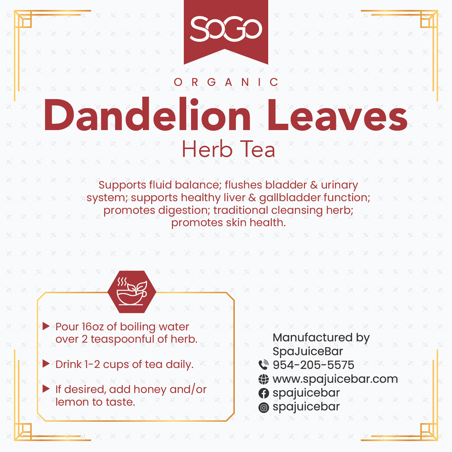 SoGo Organic Dandelion Leaves Herbal Tea back label